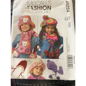 NEW/UNCUT M5254 McCall's Fashion Pattern Children Hats, Mittens, Scarves (OSZ)